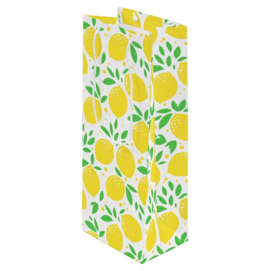 Gelbe Zitronen, frisch 3 Geschenktüte Für Weinflaschen (Vorderseite Schrägansicht)