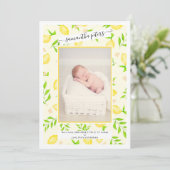 Gelbe Zitronen Früchte Aquarell Foto Geburt Ankündigung (Stehend Vorderseite)