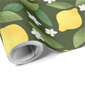 Gelbe Zitronen, grüne Blätter und weiße Blume Geschenkpapier (Rolleneckpunkt)