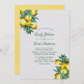 Gelbe Zitronen Grüne Weinkeller Hochzeit in Locarn Einladung (Vorne/Hinten)