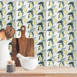 Gelbe Zitronen in Aquarellfarben Nahtloses Muster Fliese