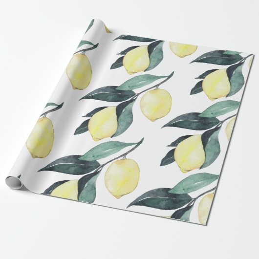 Gelbe Zitronen in Aquarellfarben Nahtloses Muster Geschenkpapier (Ungerollt)
