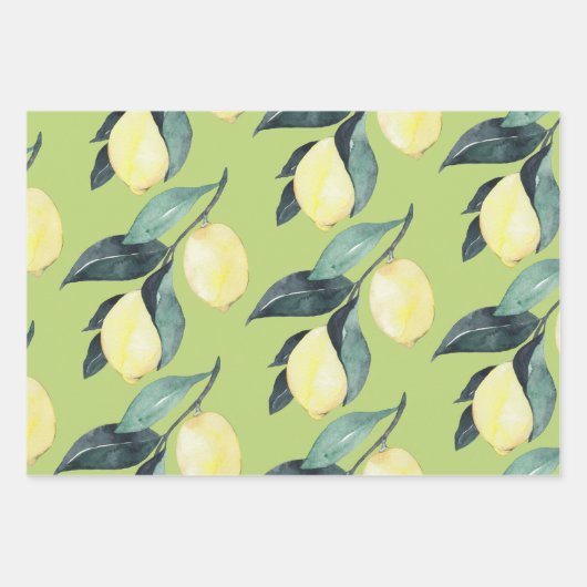 Gelbe Zitronen in Aquarellfarben Nahtloses Muster Geschenkpapier Set (Vorderseite 2)