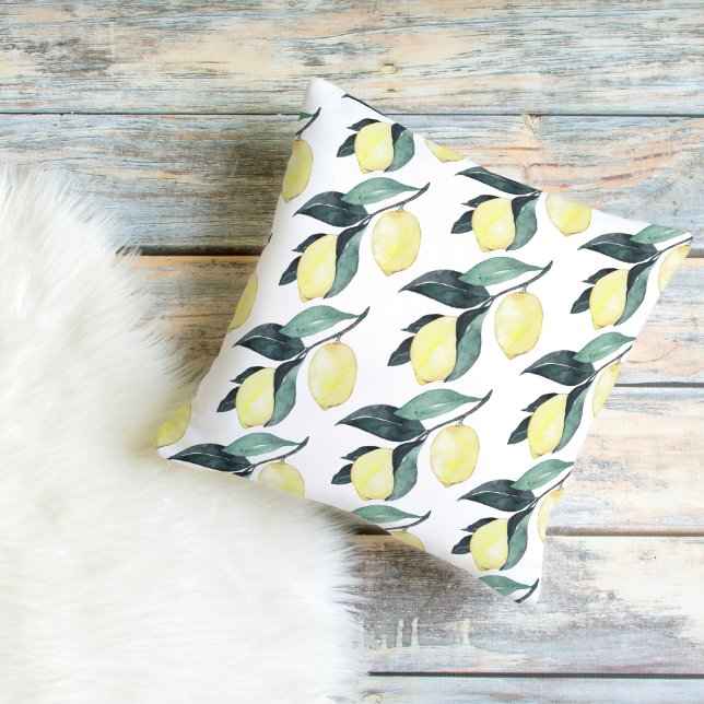 Gelbe Zitronen in Aquarellfarben Nahtloses Muster Kissen (Von Creator hochgeladen)