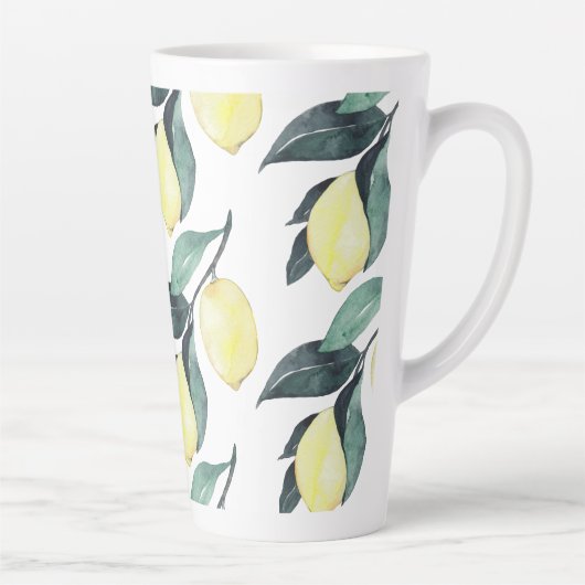 Gelbe Zitronen in Aquarellfarben Nahtloses Muster Milchtasse (Rechts)