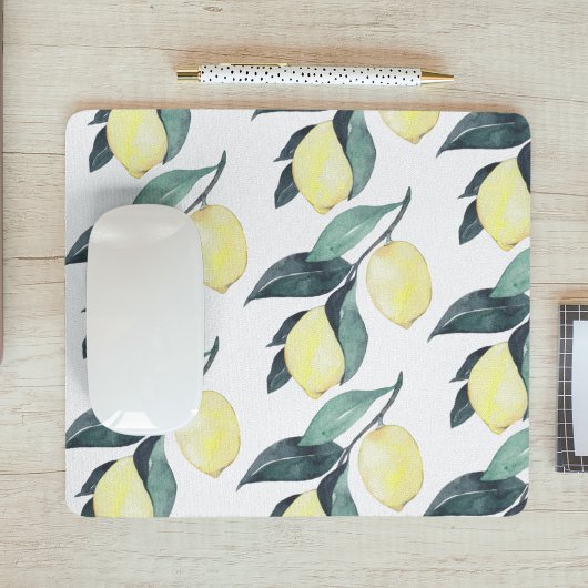 Gelbe Zitronen in Aquarellfarben Nahtloses Muster Mousepad
