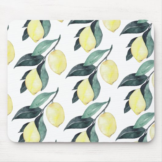 Gelbe Zitronen in Aquarellfarben Nahtloses Muster Mousepad (Vorne)