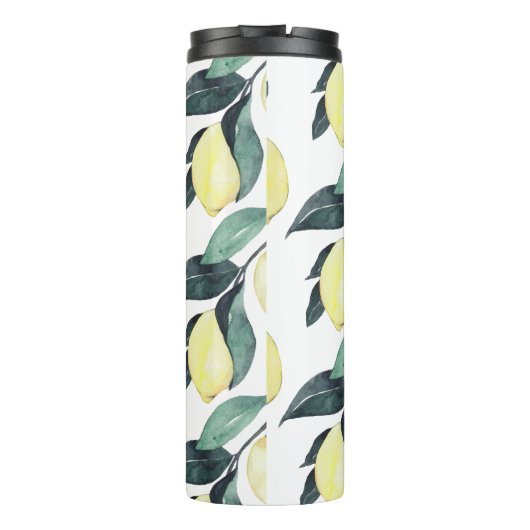 Gelbe Zitronen in Aquarellfarben Nahtloses Muster Thermosbecher (Rückseite)
