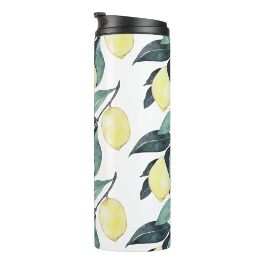 Gelbe Zitronen in Aquarellfarben Nahtloses Muster Thermosbecher (Nach rechts gedreht)
