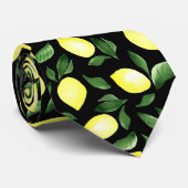 Gelbe Zitronen in Wasserfarbe mit schwarzen Blätte Krawatte (Gerollt)