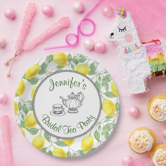 Gelbe Zitronen mit grünen Blätter Bridal Tee Party Pappteller (Party)