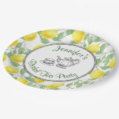 Gelbe Zitronen mit grünen Blätter Bridal Tee Party Pappteller (Schrägansicht)