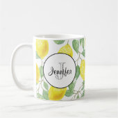Gelbe Zitronen mit grünen Blätter Muster Monogramm Kaffeetasse (Links)