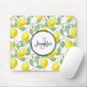 Gelbe Zitronen mit grünen Blätter Muster Monogramm Mousepad (Mit Mouse)