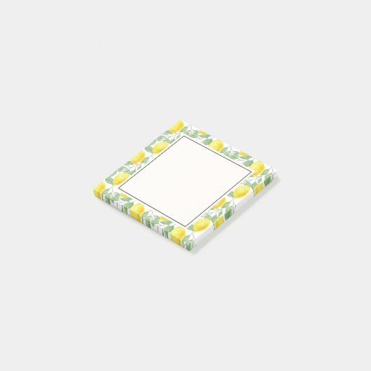 Gelbe Zitronen mit grünen Blätter Muster Post-it Klebezettel (angewinkelt)