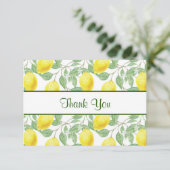 Gelbe Zitronen mit grünen Blätter Muster Vielen Da Dankeskarte (Stehend Vorderseite)