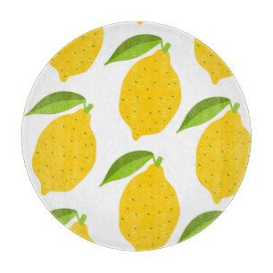 Gelbe Zitronen, nahtlos künstlerisches Muster. Schneidebrett