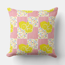 Gelbe Zitronen Rosa Streifen Karo Sommer Kissen