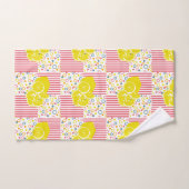 Gelbe Zitronen rosa Streifen Kreise Punkte Badhandtuch Set (Handtuch)