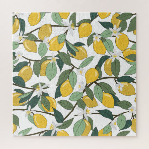 Gelbe Zitronen, tropischer nahtloser Druck. Puzzle