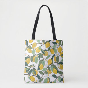 Gelbe Zitronen, tropischer nahtloser Druck. Tasche