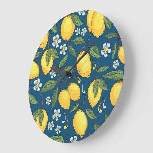 Gelbe Zitronen: tropisches Fruchtmuster. Große Wanduhr (Winkel)