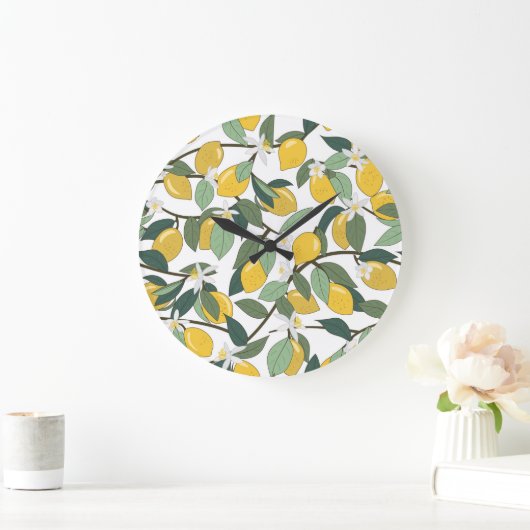 Gelbe Zitronen, tropisches Nahtloses Drucken. Große Wanduhr (Zuhause)