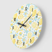 Gelbe Zitronen-u. blaue Blumen-illustriertes Große Wanduhr (Winkel)
