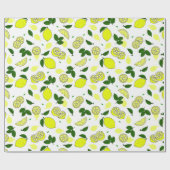 Gelbe Zitronen und Blätter Hand Illustriertes Must Geschenkpapier (Flach)