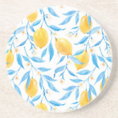 Gelbe Zitronen und blaue Blätter Getränkeuntersetzer (Vorne)