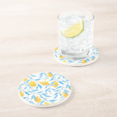 Gelbe Zitronen und blaue Blätter Getränkeuntersetzer (Seite)