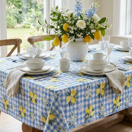 Gelbe Zitronen und Blauer Gingham-Karo Tischdecke