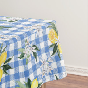 Gelbe Zitronen und Blauer Gingham-Karo Tischdecke