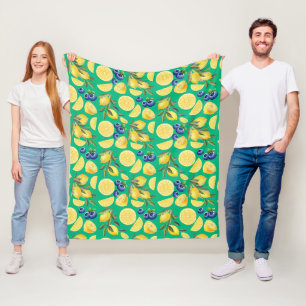 Gelbe Zitronen und Blueberry-Muster Fleecedecke