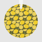 Gelbe Zitronen und Olivgrün-Muster: Moderne Zitrus Ornament (Rückseite)