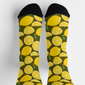 Gelbe Zitronen und Olivgrünes Muster: Moderne Zitr Socken (Oben)