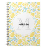 Gelbe Zitronen und pastellblaue Blumen Monogramm N Notizblock (Vorderseite)