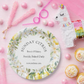 Gelbe Zitronen und weiße Blume Blumenreste Pappteller (Party)