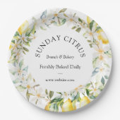 Gelbe Zitronen und weiße Blume Blumenreste Pappteller (Vorderseite)