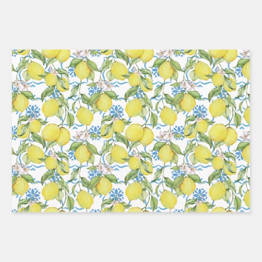 Gelbe Zitronen und Zitronen-Blume Geschenkpapier Set (Vorderseite 3)