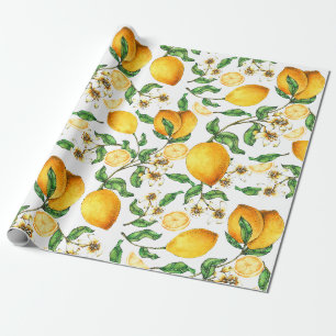 Gelbe Zitronen und Zitronenbäume Schöne Blume Geschenkpapier