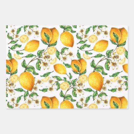 Gelbe Zitronen und Zitronenbäume Schöne Blume Geschenkpapier Set (Vorderseite 3)