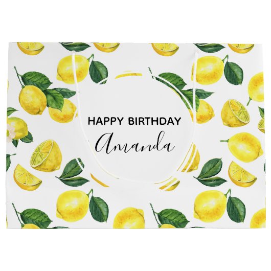 Gelbe Zitronen Wasserfarben Fruchtmuster Geburtsta Große Geschenktüte (Rückseite)
