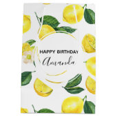 Gelbe Zitronen Wasserfarben Fruchtmuster Geburtsta Mittlere Geschenktüte (Rückseite)