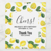 Gelbe Zitronen Wasserfarben Fruchtmuster Geburtsta Weinetikett (Einzelnes Label)