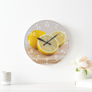 Gelbe Zitronen-Zitrus-Lebensmittel-Fotografie Stil Große Wanduhr