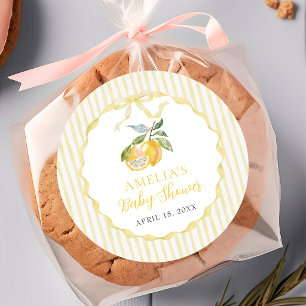 Gelbe Zitronen-Zitrus-Streifen-Baby-Shower-Aufkleb Runder Aufkleber