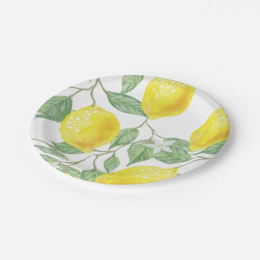 Gelbe Zitronen zur Weingestaltung Pappteller (Schrägansicht)