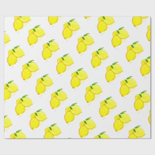 Gelbe Zitronenfrüchte Aquarellfarben Zitrus Rustik Geschenkpapier (Flach)