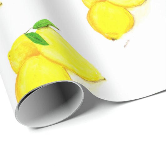 Gelbe Zitronenfrüchte Aquarellfarben Zitrus Rustik Geschenkpapier (Rolleneckpunkt)